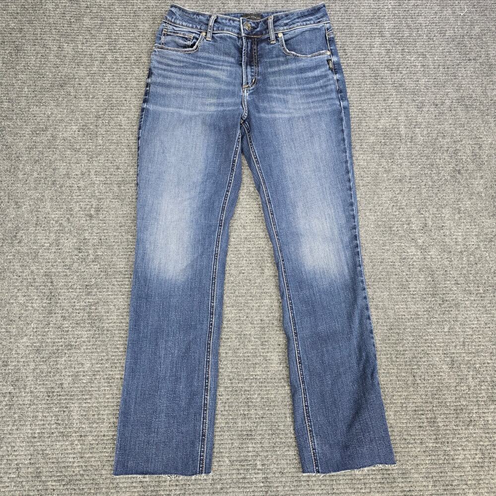 Silver Jeans Co Jeans Womens  30x28 Blue Straight Leg Raw Hem Stretch Denim